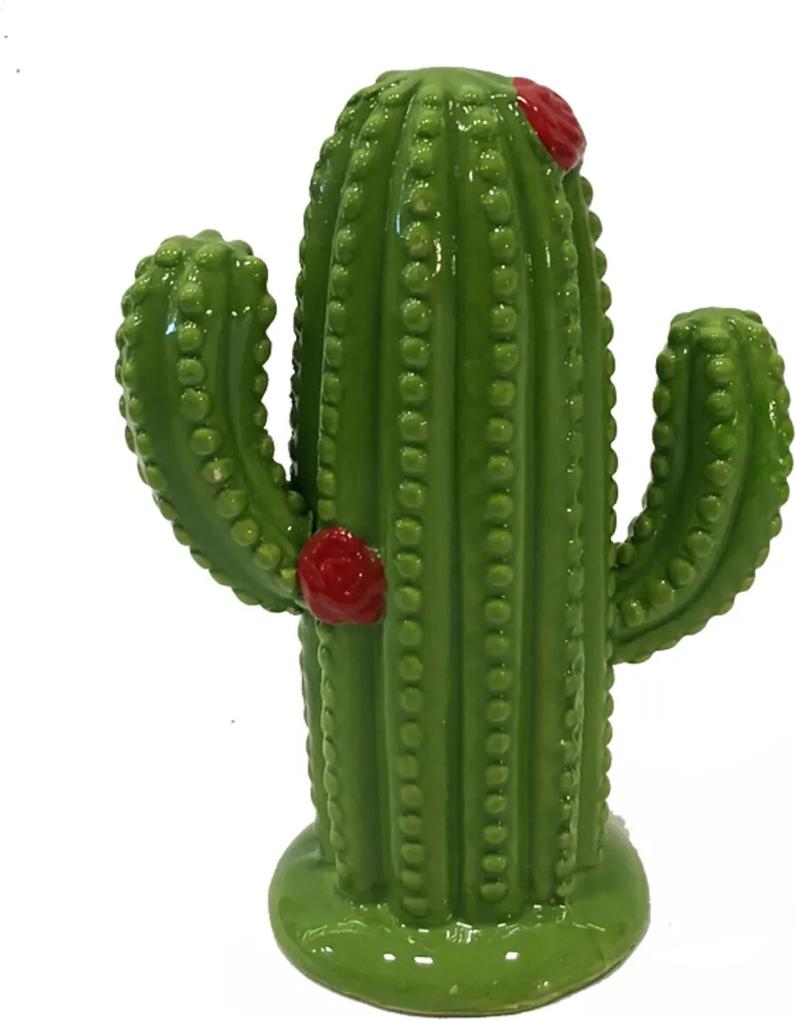 Cofre Cactus Verde Flores Ceramica Decoracao