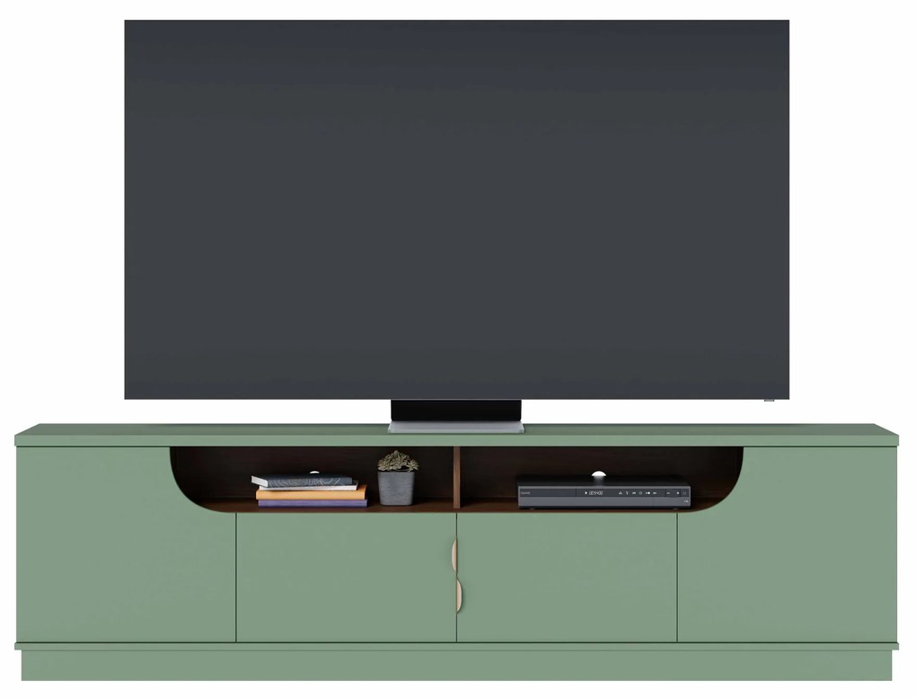 Bancada Tv de 75 Polegadas 4 Portas Karol 200cm Verde Pistache/Amêndoa  H01 - D'Rossi