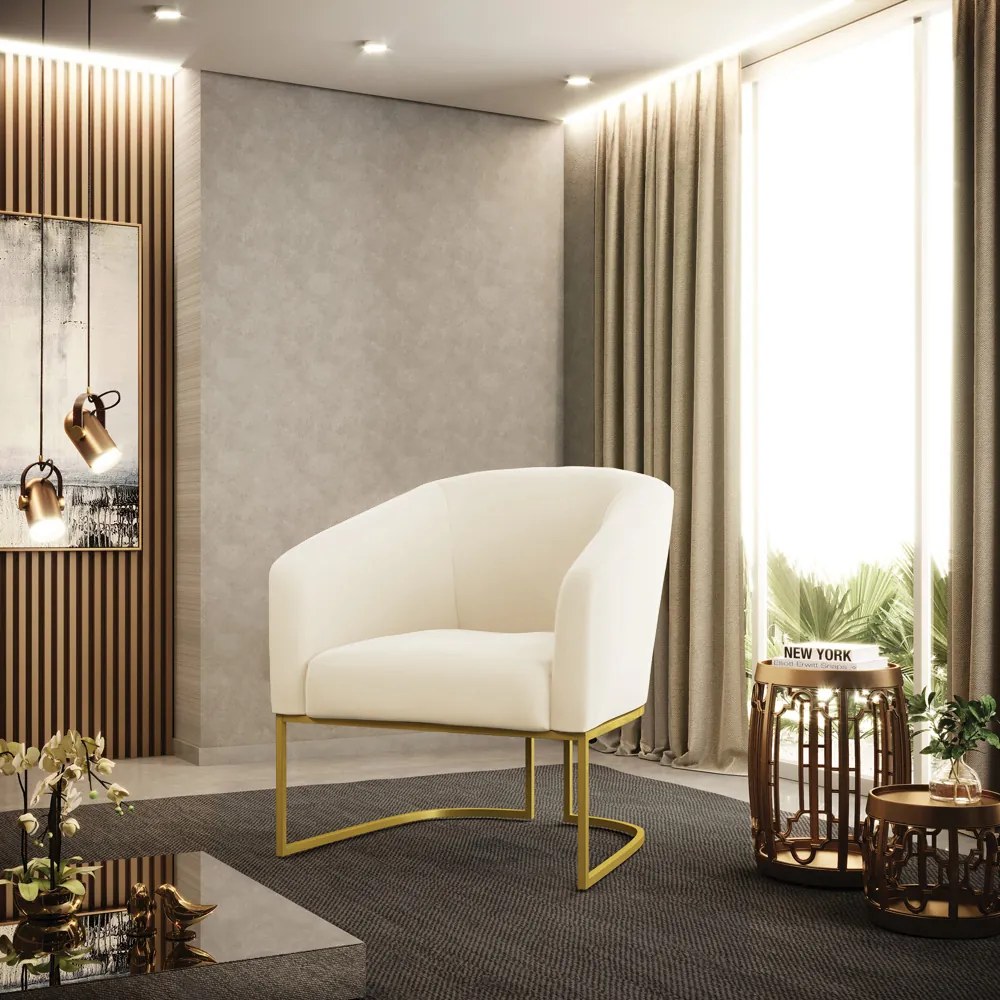 Poltrona Decorativa Industrial Dourado kit 2 Stella Veludo D03 - D'Rossi - Bege