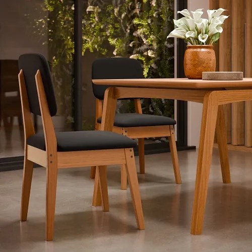 Conjunto Mesa De Jantar Paris 1.2 Nature Com 4 Cadeiras Paris Nature/Preto – Tebarrot Móveis