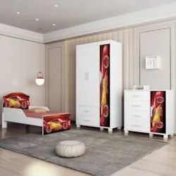 Quarto Infantil 3 Peças Com Mini Cama Carro Vermelho Z53 - Mpozenat