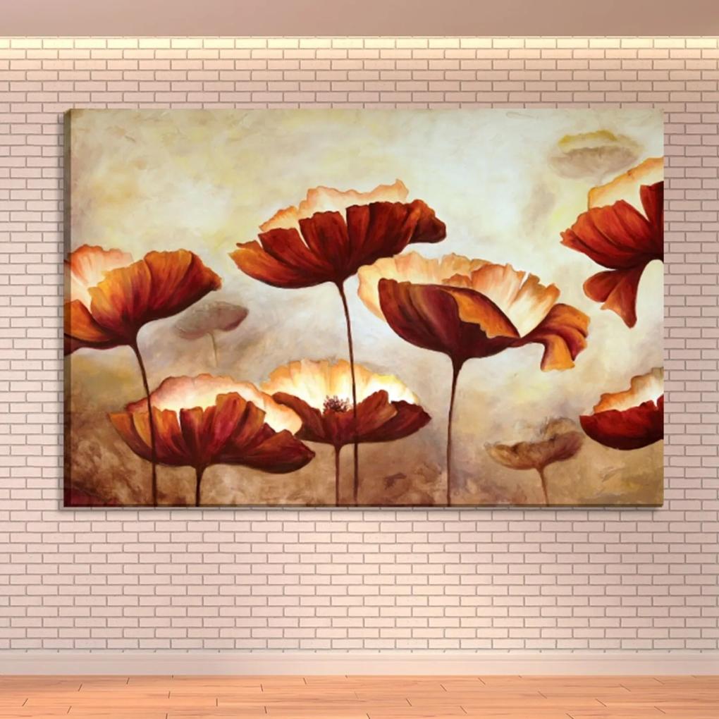 Tela Decorativa Estilo Pintura Aquarela Flores Papoula - Tamanho: 60x90cm (A-L) Unico