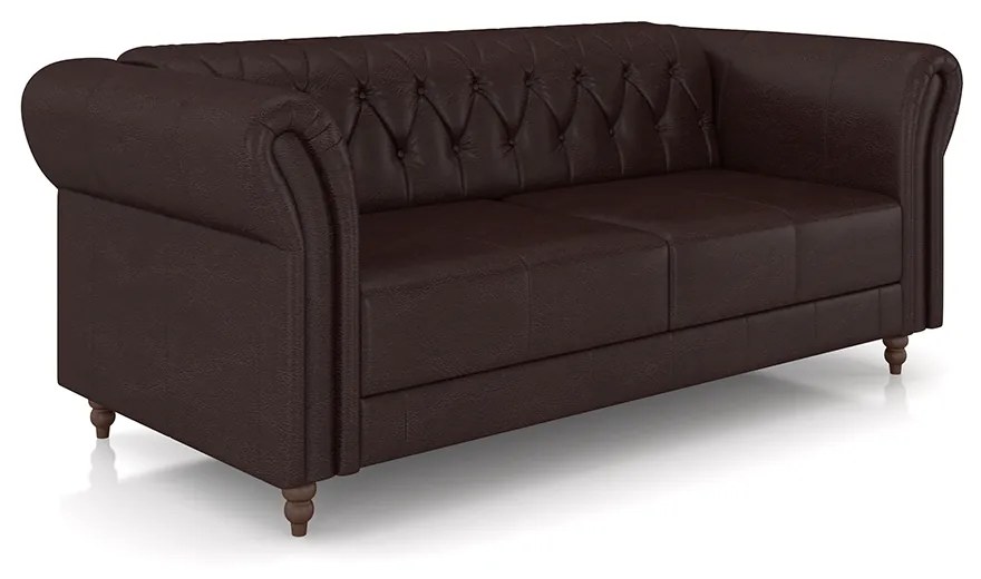 Sofá Living Sala de Estar Stanford Chesterfield 2 Lugares 200cm Pés de Madeira Couro Wine Vinho G58 - Gran Belo