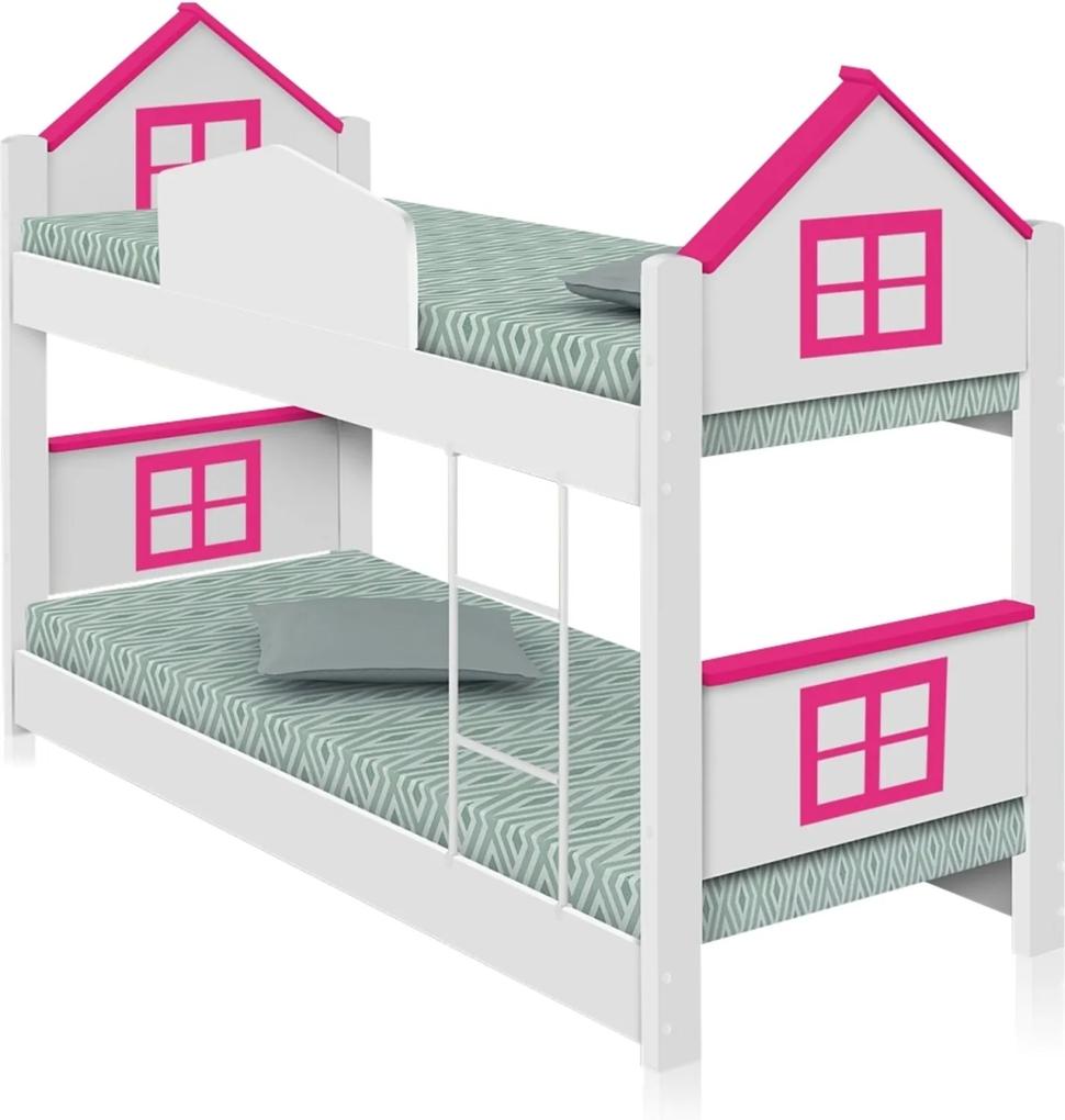 Beliche Infantil Casa Adesivada Rosa com Colchões CASAH