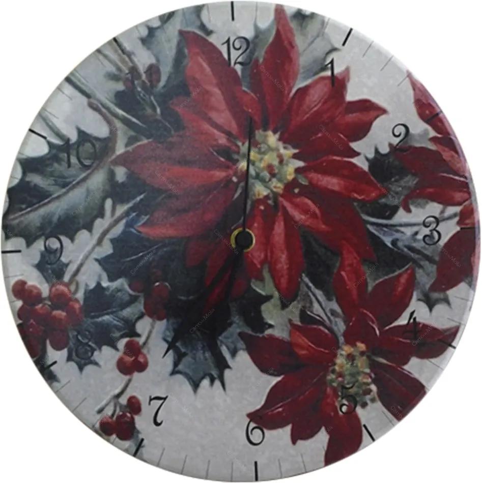 Relógio de Parede Flor de Natal em Madeira MDF - 28 cm