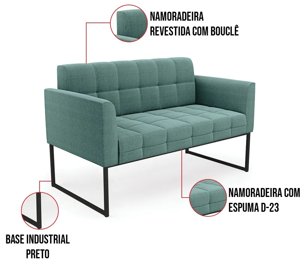 Sofá Namoradeira 2 Lugares Industrial Preto Elisa Bouclê D03 - D'Rossi - Verde Menta