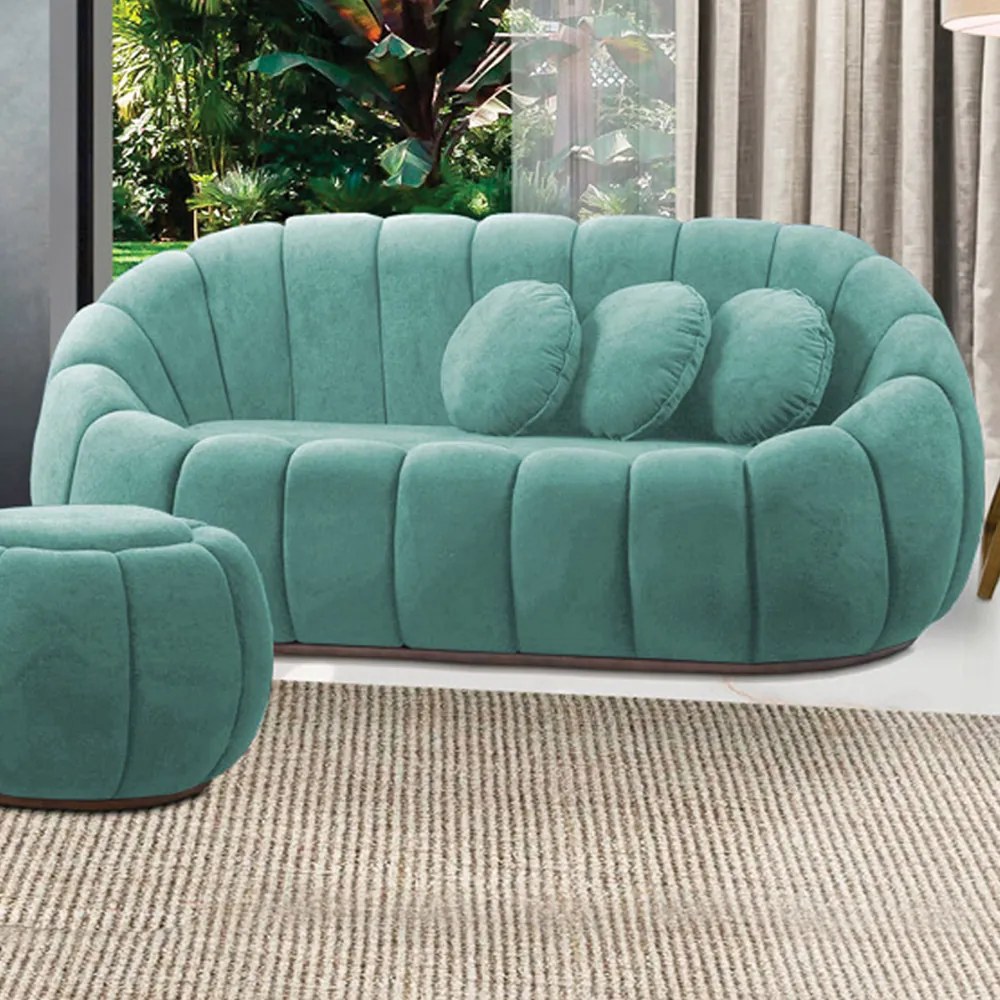 Sofá 2 Lugares Orgânico para Sala Cloud Bouclê Azul Turquesa E03 - D'Rossi