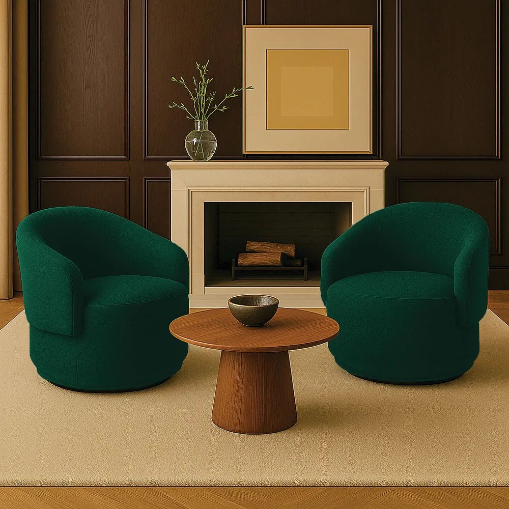 Poltrona Decorativa Orgânica Giratória Kit 2 Névoa Bouclê Verde E03 - D'Rossi