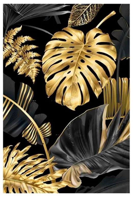 Quadro Decorativo Folhas Dourado e Preto 1 - KF 49224 40x60 (Moldura 520)