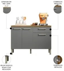 Balcão de Cozinha com Tampo 120cm Louis K02 Freijó/Gris - Mpozenato