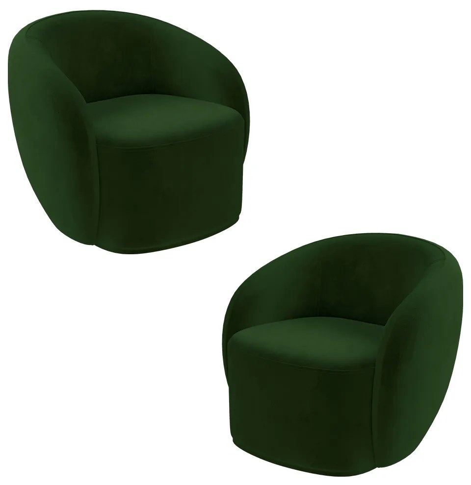 Kit 2 Poltronas Decorativas Sala de Estar Íbis Encosto Fixo Veludo Verde G33 - Gran Belo