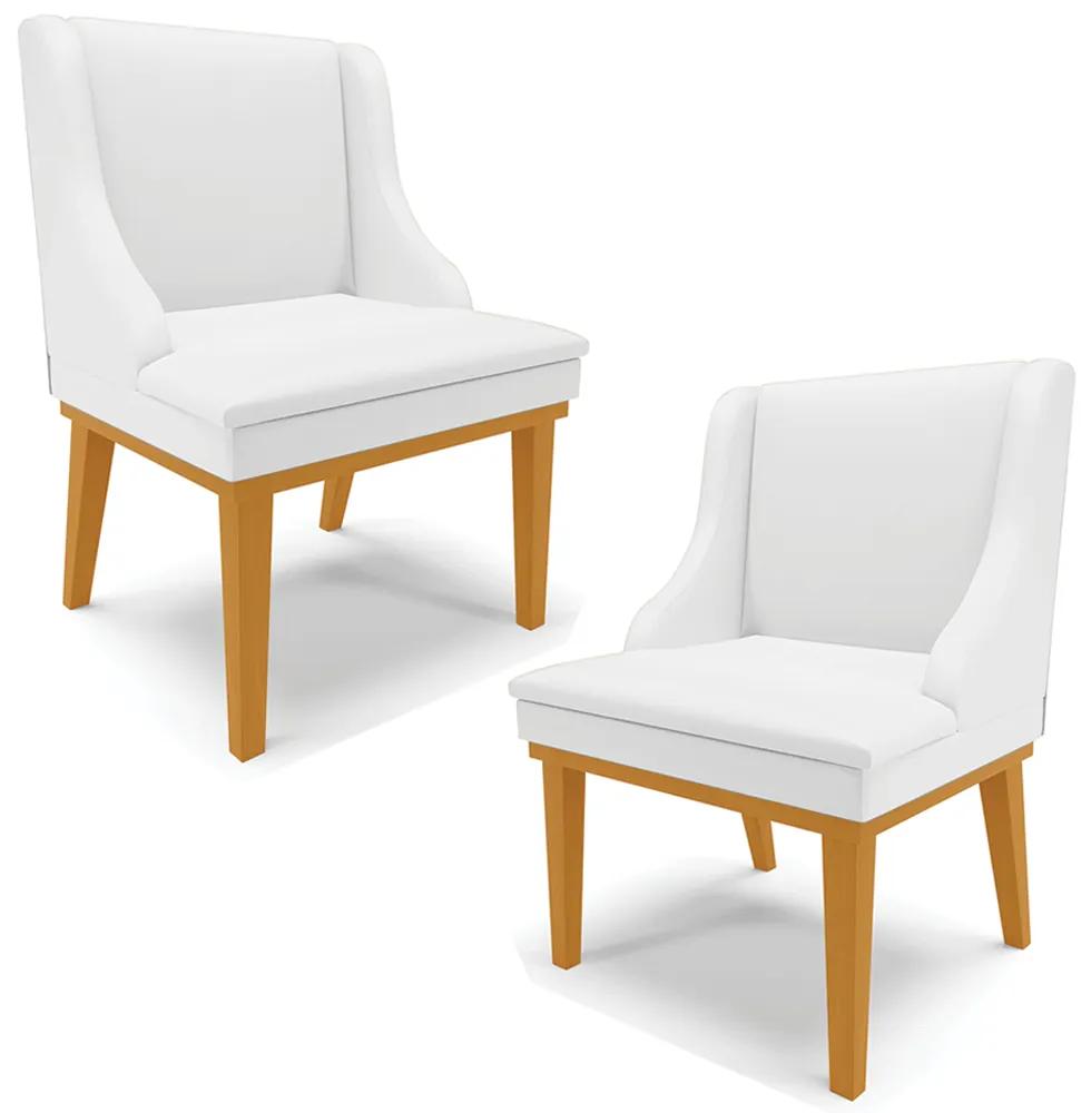 Kit 2 Cadeiras Decorativas Sala de Jantar Base Fixa de Madeira Firenze PU Branco Fosco/Castanho G19 - Gran Belo