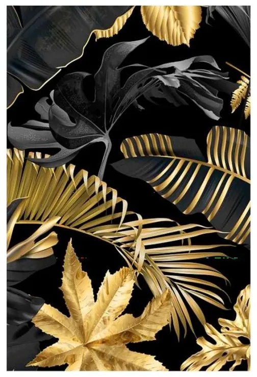 Quadro Decorativo Folhas Dourado e Preto 2 - KF 49233 40x60 (Moldura 520)
