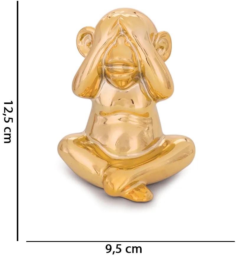 Enfeite Decorativo Macaco Não Vejo Cerâmica Dourado 12,5 cm M02 - D'Rossi