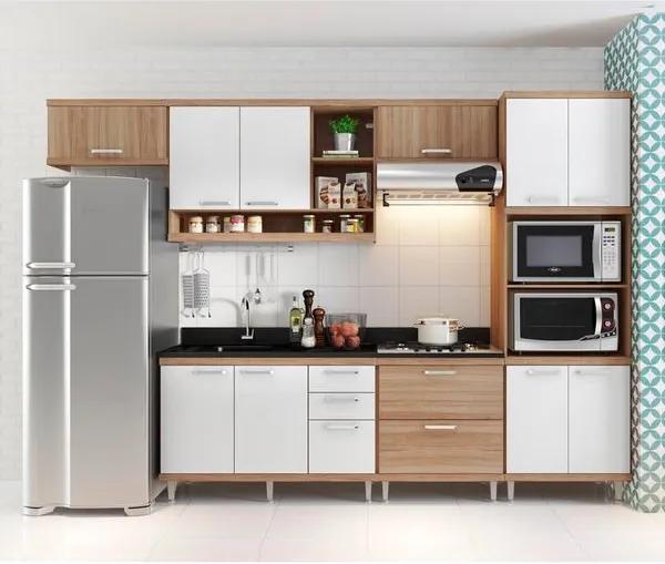 Cozinha Compacta - Aéreos, Armário para Forno/Micro-ondas e Balcões para Pia/Cooktop - Argila/Branco
