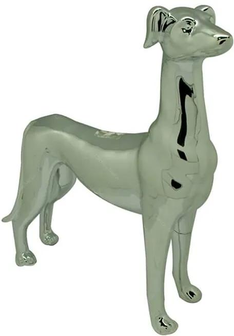 Escultura Dog Stay Alert Pequeno Prata em Cerâmica - Urban - 31x29 cm