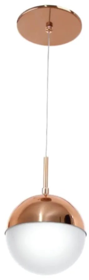 Pendente Globo Ø12X23Cm Metal E Globo Ø12Cm 01Xg9 |Old Artisan Pd-5509 (BRANCO / COBRE BRILHO, AMBAR)