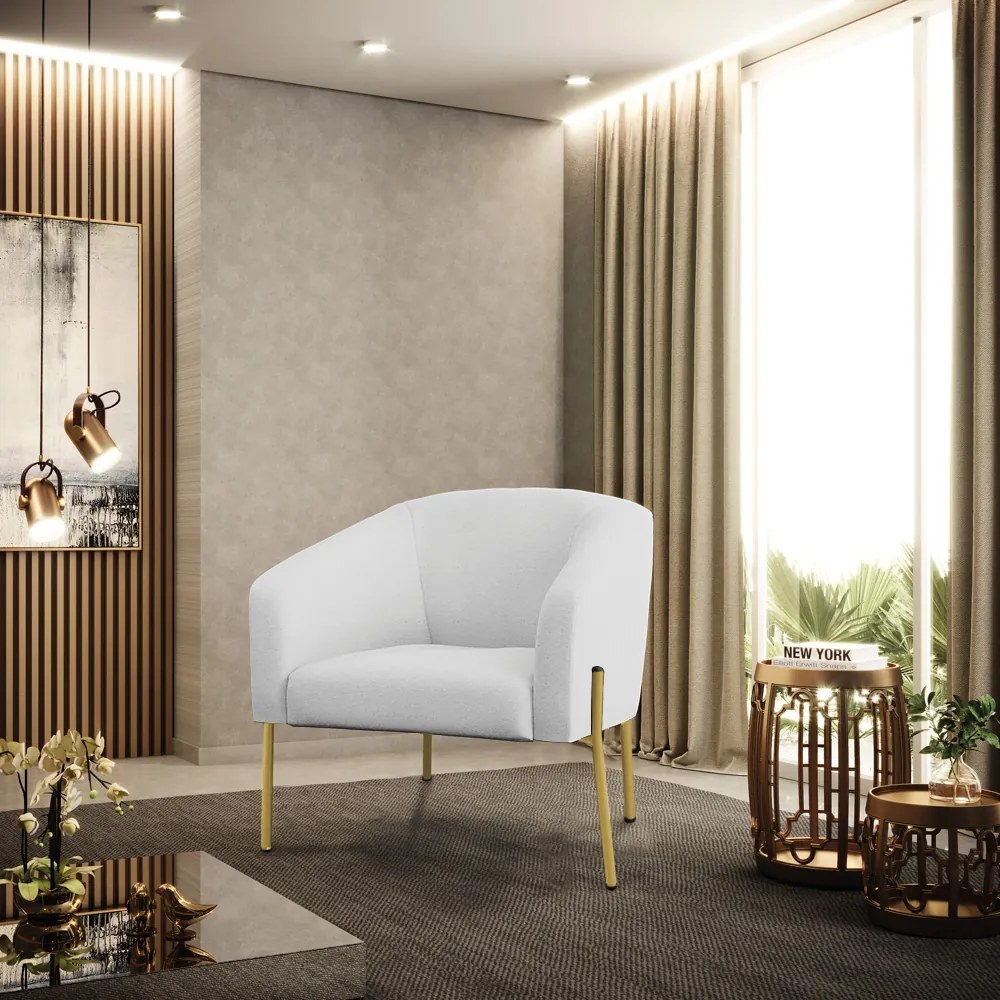 Poltrona Decorativa Pé de Ferro Dourado Stella Linho D03 - D'Rossi - A05 Cinza