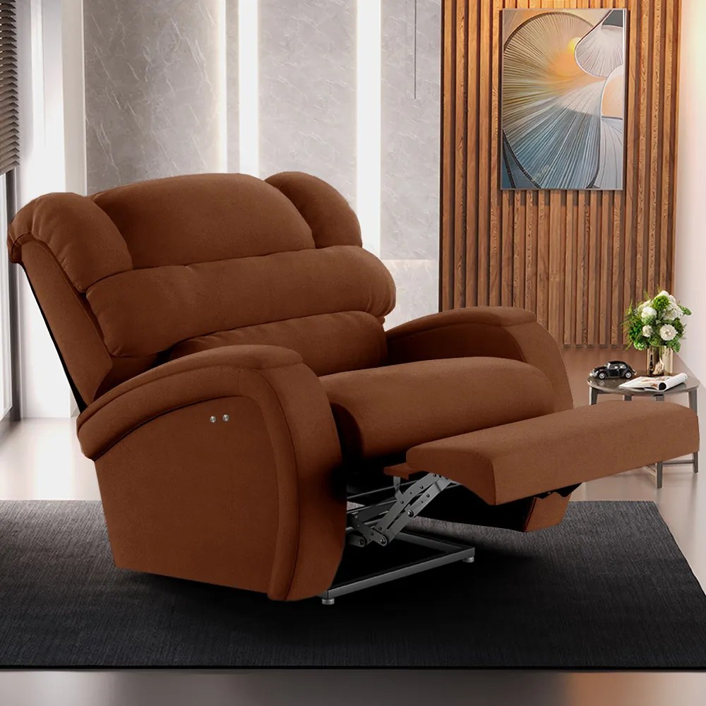 Poltrona do Papai Reclinável Napoli Power Touch Massagem Veludo Terracota FH1 - D'Rossi