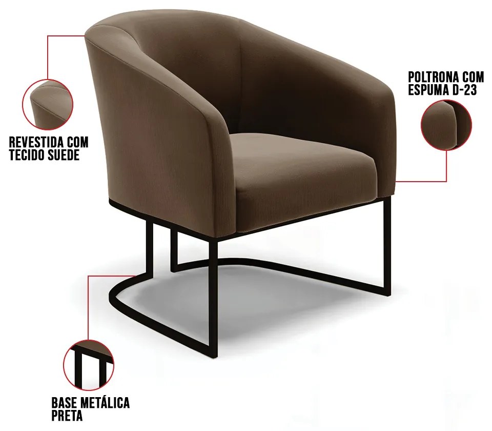 Cadeira Sala de Jantar Base Industrial Preto kit 2 Stella Suede D03 - D'Rossi - Marrom