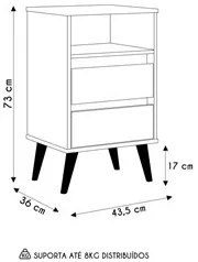 Mesa de Cabeceira Pés Retrô 2 Gavetas 43cm Roma Preto - EJ Móveis