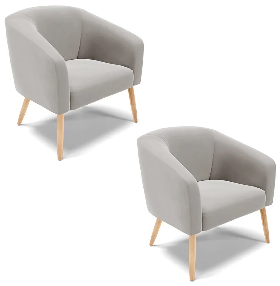 Poltrona Decorativa Pé Palito Natural Kit 2 Stella Veludo D03 - D'Rossi - Cinza