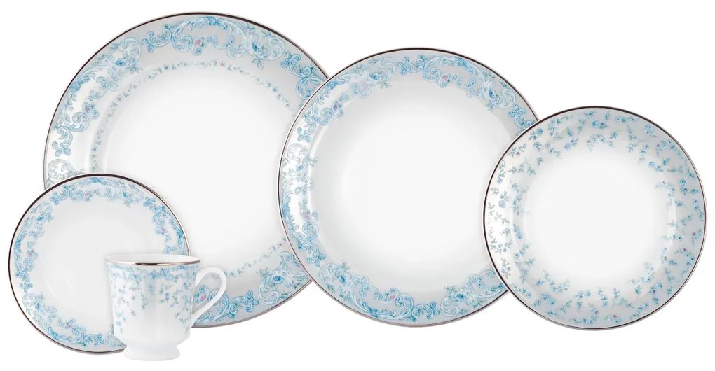 Aparelho De Jantar E Chá Porcelana Schmidt 20 Peças - Dec. Sensile Blu 2424