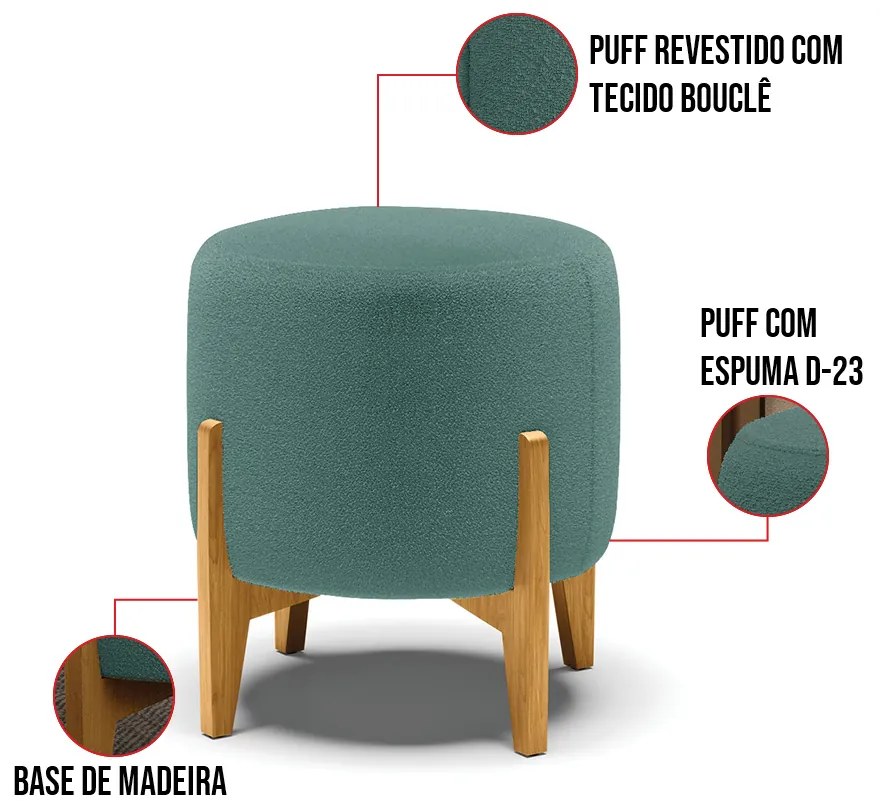 Puff Banqueta Decorativo Base Madeira Stella Bouclê P01 - D'Rossi - Verde Menta