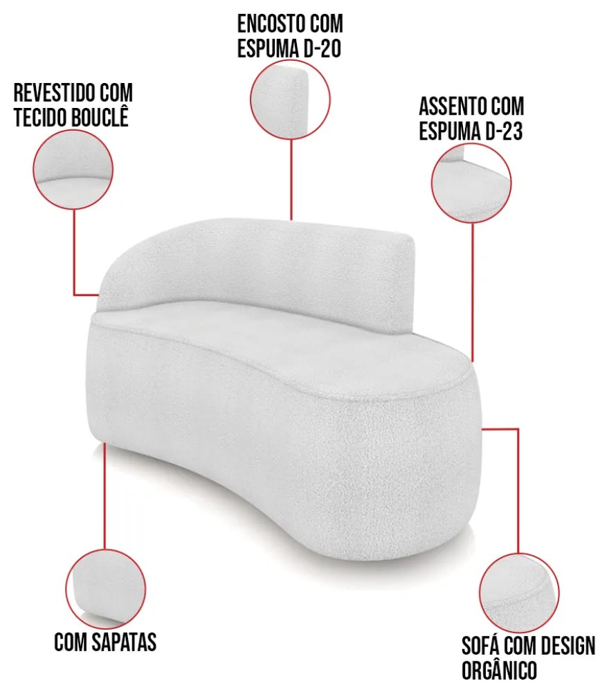 Sofá 2 Lugares Orgânico 140cm Morgan e 2 Poltronas Lua Bouclê Cinza D03 - D'Rossi