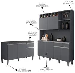 Cozinha Compacta Alice e Balcão Gabinete Com Tampo Tatiane 120cm Cinza