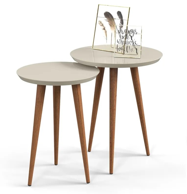 Conjunto de Mesas de Apoio/lateral Luna 530/440 Off White – Patrimar Móveis