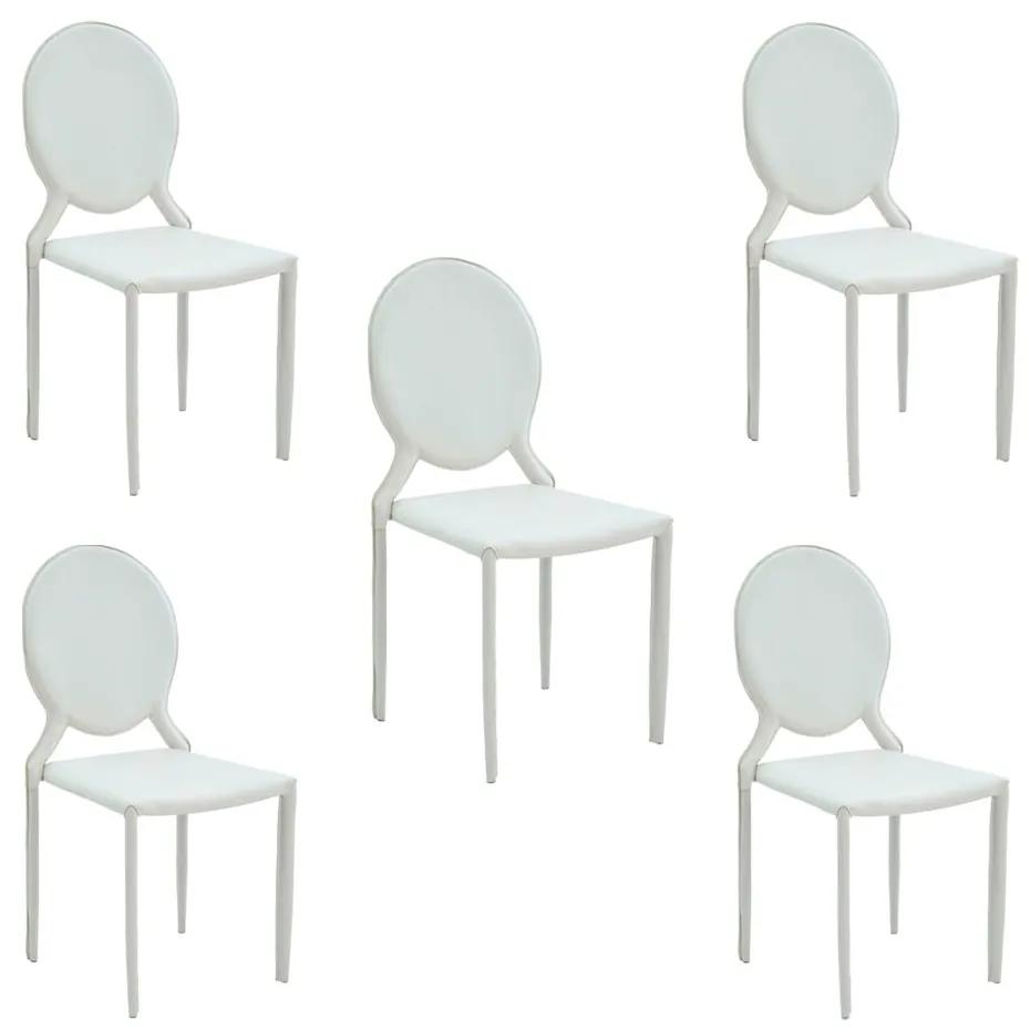 Kit 5 Cadeiras Decorativas Sala e Cozinha Karma Medalhão PVC Branca - Gran Belo