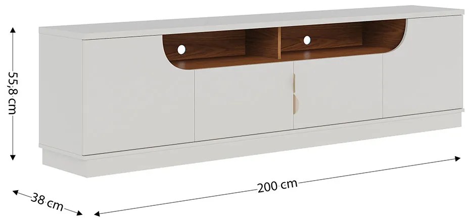 Bancada Tv de 75 Polegadas 4 Portas Karol 200cm C04 - D'Rossi - Off White Matte e Freijó
