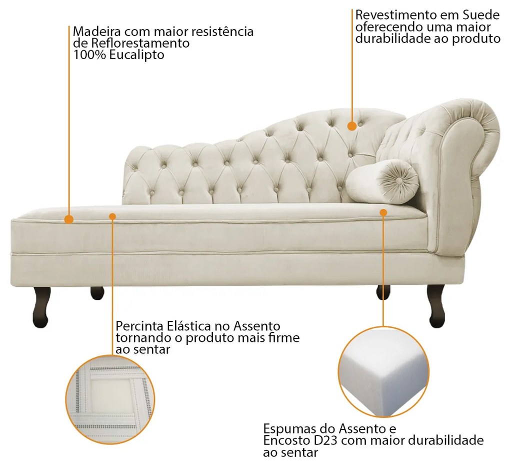 Divã Recamier Diana Lado Esquerdo 120cm Suede - ADJ Decor