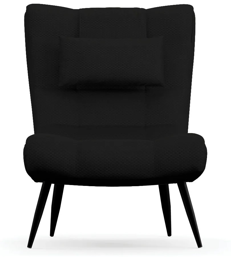 Poltrona Decorativa Sala de Estar Pés Palito Letty Veludo Luxo Preto G19 - Gran Belo