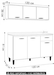 Armário de Cozinha CP01 Com Tampo 120cm Classic P11 Preto - Mpozenato