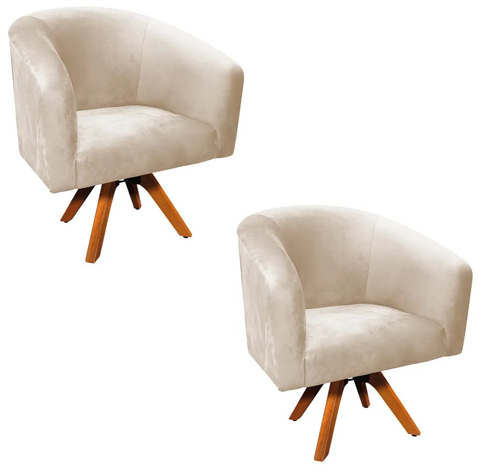 Poltrona Decorativa Giratória MM30 Kit 2 Stella Suede Bege D03 - D'Rossi