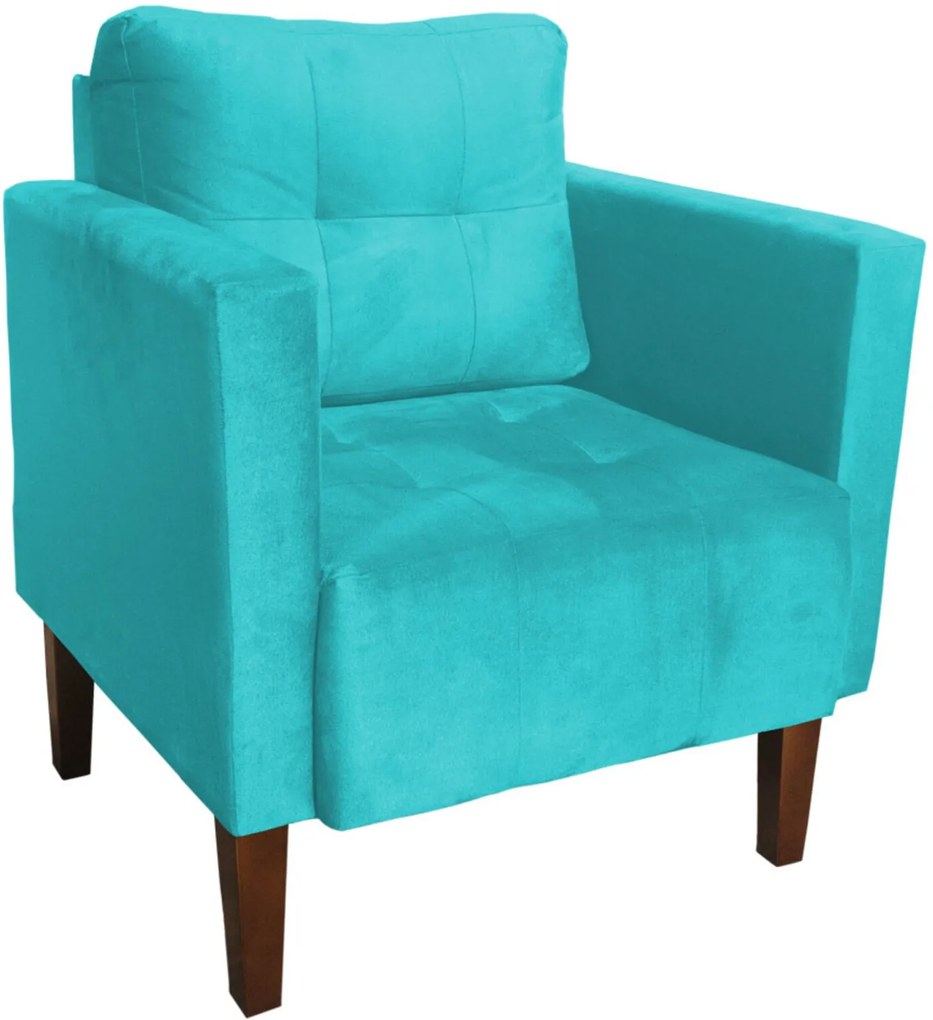 Poltrona Decorativa Lívia Para Sala e Recepção Suede Azul Tiffany - D'Rossi