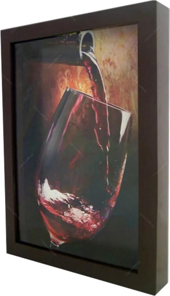 Quadro Garrafa e Cálice Vinho Médio - em MDF - 32,5x23 cm