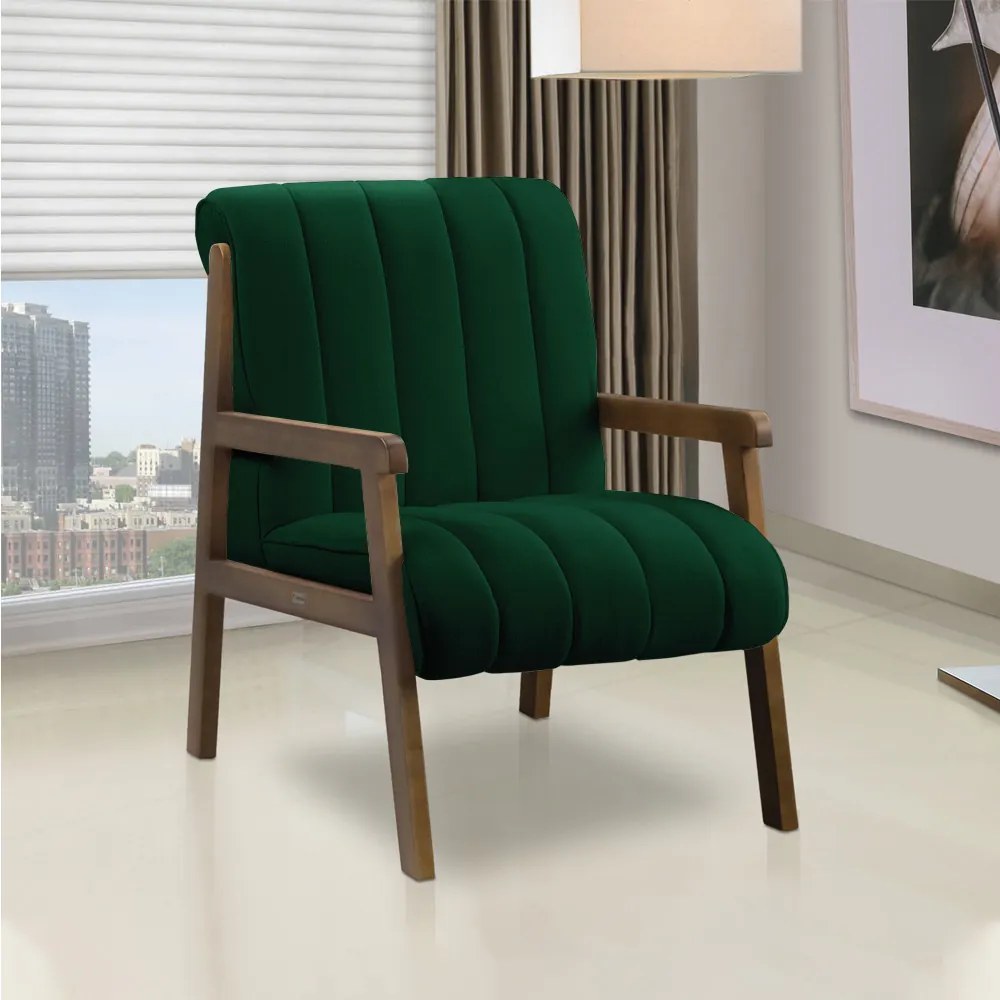 Poltrona Decorativa para Sala Base de Madeira Daline Bouclê Verde E03 - D'Rossi