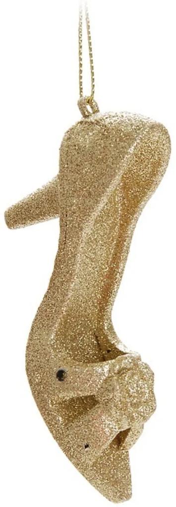 Mini Sapato DecoraçÁo Natal C/Glitter 5x10Cm Ouro