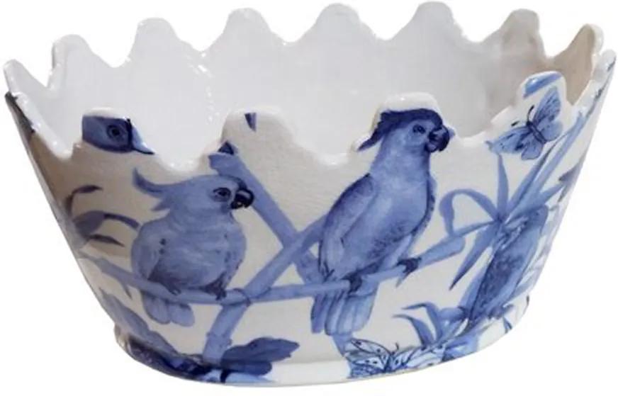 Cachepot em Cerâmica Pássaros Azuis 15 cm x 31 cm x 23 cm