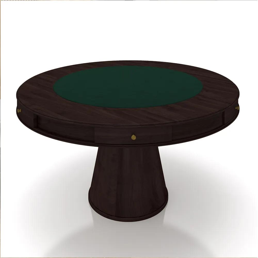 Conjunto Mesa de Jogos Carteado Bellagio Tampo Reversível e 6 Cadeiras Madeira Poker Base Cone Veludo Marrom/Tabaco G42 - Gran Belo