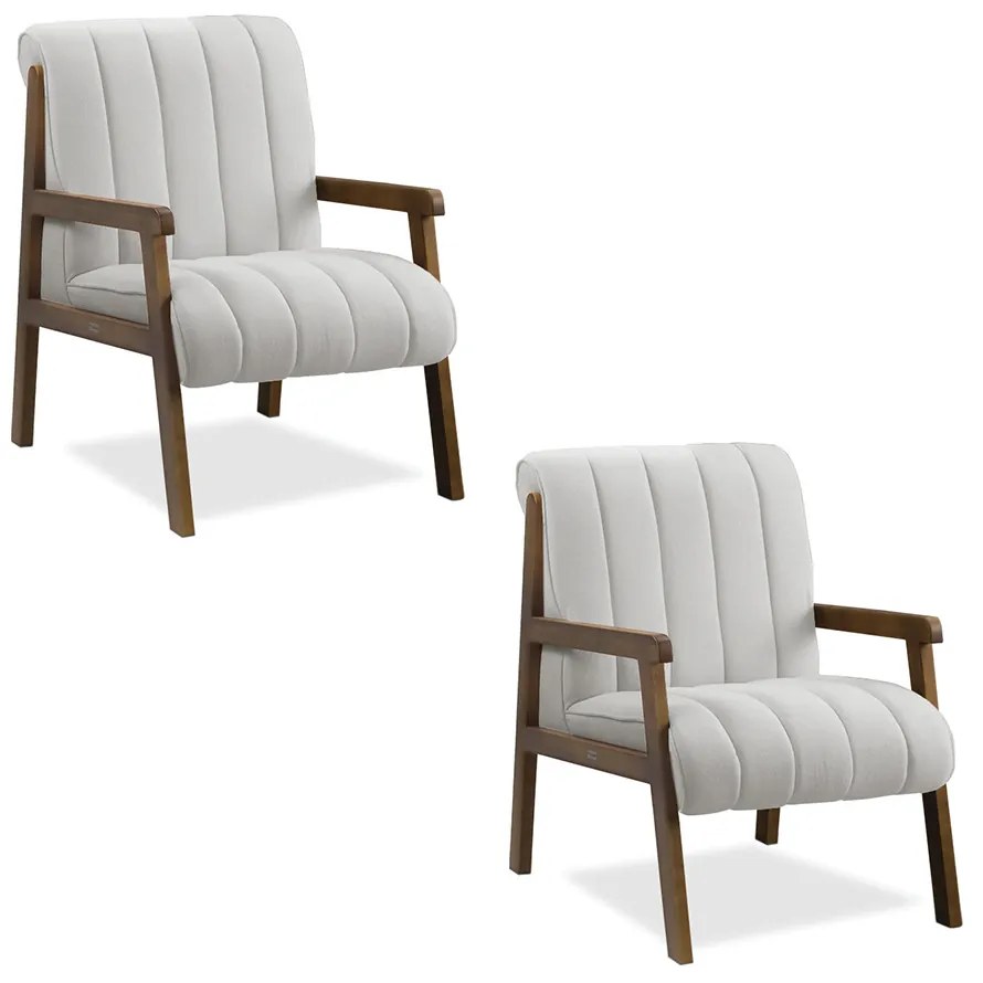 Poltrona Decorativa Sala Base de Madeira kit 2 Daline Bouclê E03 - D'Rossi - Cinza claro