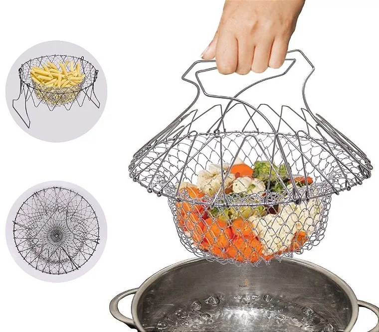 Cesto de Fritura e Escorredor Inox Multiuso