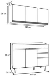 Armário Aéreo Virgínia e Balcão Para Pia 120cm Michigan Branco/Preto -