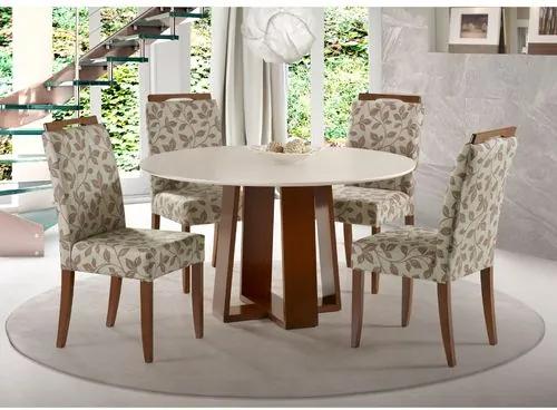 Conjunto Mesa de Jantar com 4 Cadeiras Estofada - Madeira/Laca Off White