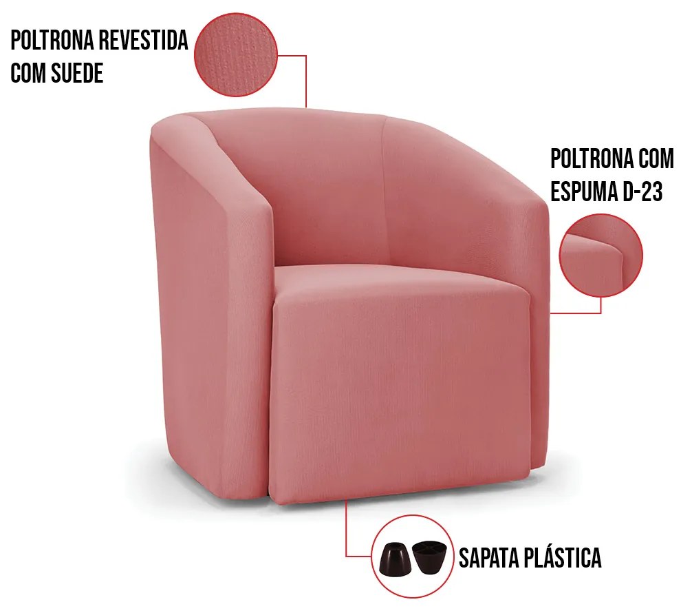 Poltrona Decorativa Orgânica Stella Max Suede D03 - D'Rossi - Rose