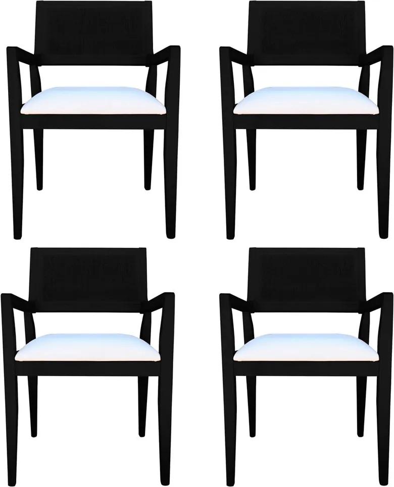 Kit 4 Cadeiras Decorativas Sala de Jantar Megan Preto Linho Bege - Gran Belo