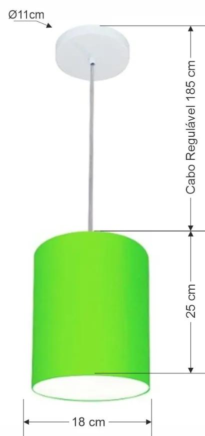 Kit/2 Lustre Pendente Cilíndrico Md-4012 Cúpula em Tecido 18x25cm Verde Limão - Bivolt